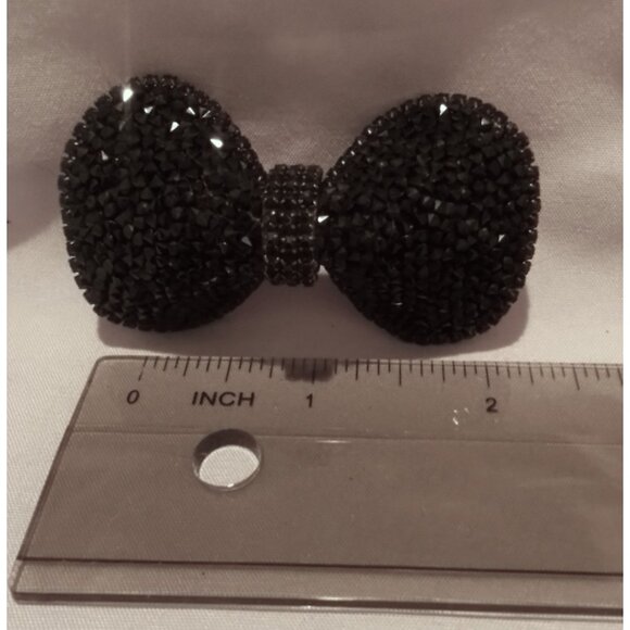 Vintage Black Rhinestone Crystal Bow Hair Clip Barrette - Picture 2 of 3